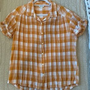 Sundance Orange and White Plaid Button-Down Shirt